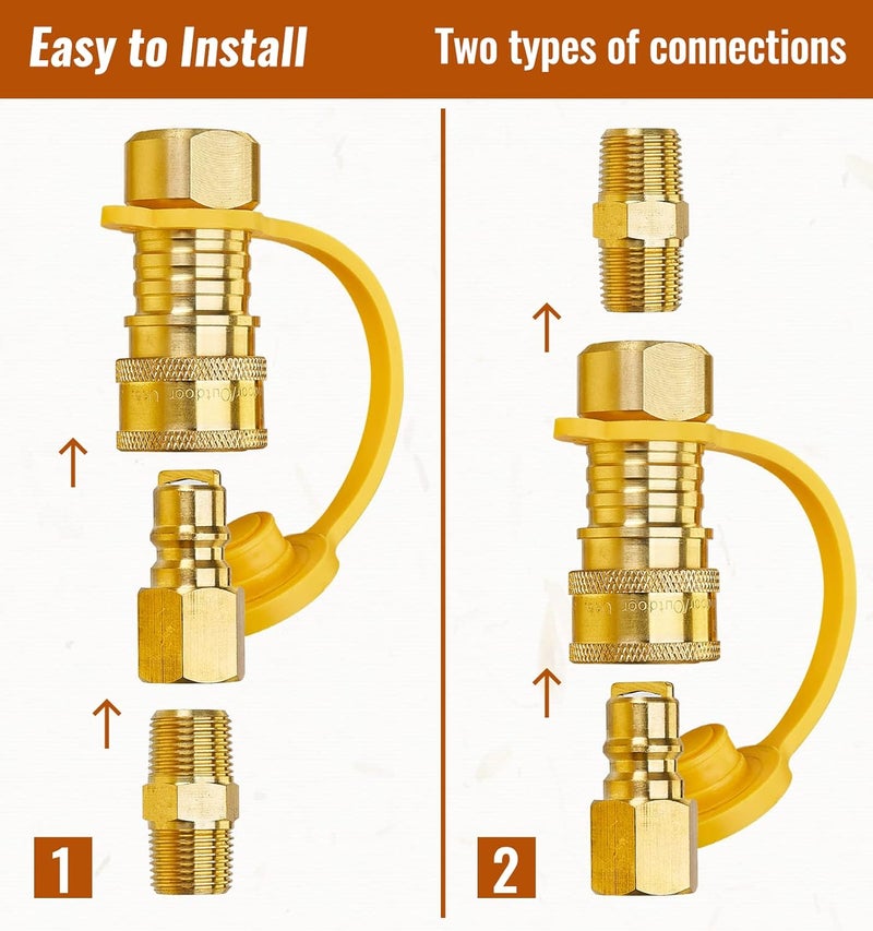CALPOSE 3/8 Inch Natural Gas Quick Connect Fittings, 100% Solid Brass LP Gas Propane Hose Quick Disconnect Kit - Image 4